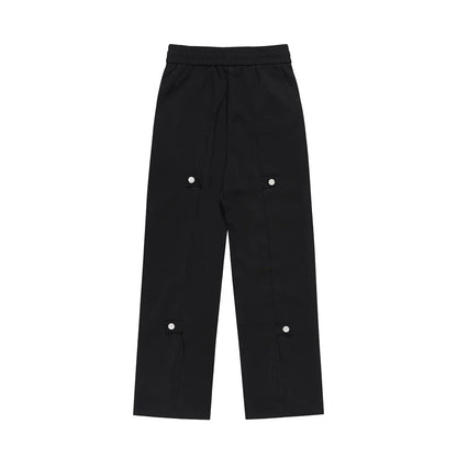 Men Sweatpants Fastener Decoration Straight Casual Pants Men's Loose Drawstring Elastic Waist Wide Leg Pants