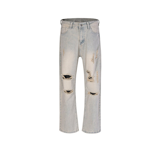 MIJKO Men's Vintage Pants MIJKO Men's Clothing Women's Wash Water Old Trousers Slightly Stretched Jeans