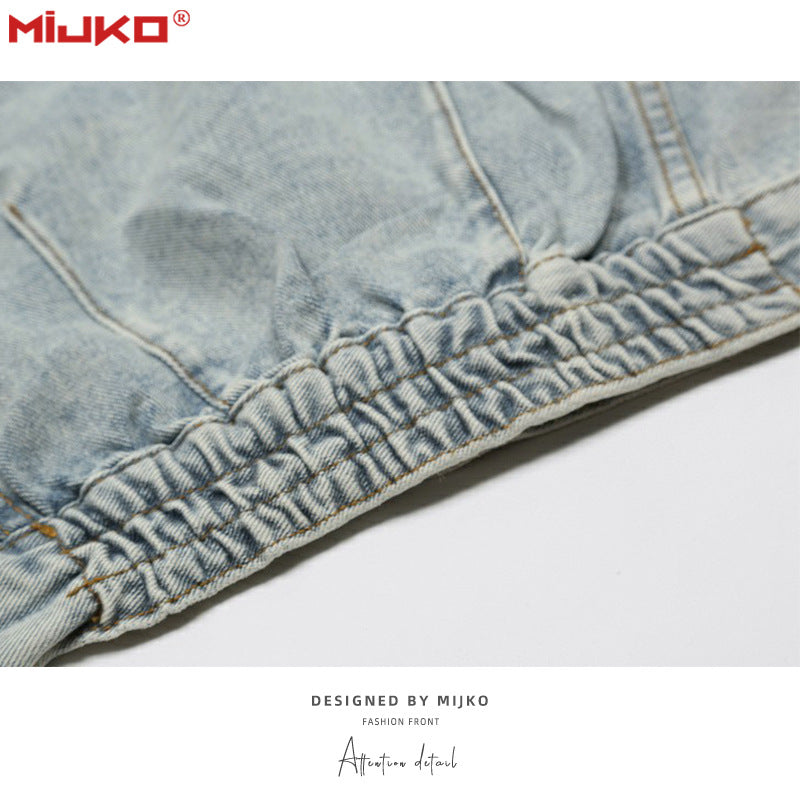 MIJKO Mens Jacket Washing Water Distress Unisex Denim Jacket