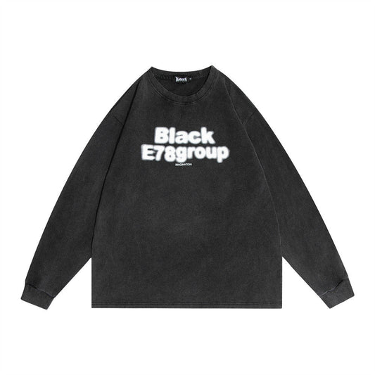 Men Long Sleeve T-Shirt Letter Printing Loose Wash Distressed