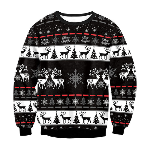 Ugly Christmas Sweater Animal Deer Digital Printed round Neck Long Sleeve T-shirt Couples Sweater