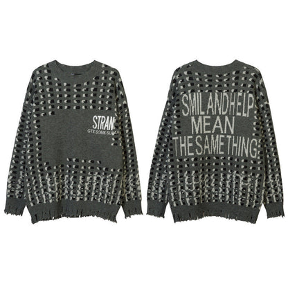 Women Sweater Contrasting Color Jacquard Special-Interest Design Loose Hole