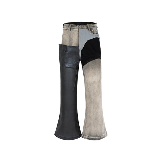 MIJKO Mens Vintage Pants MIJKO RICK wind splicing coated micro-pull jeans