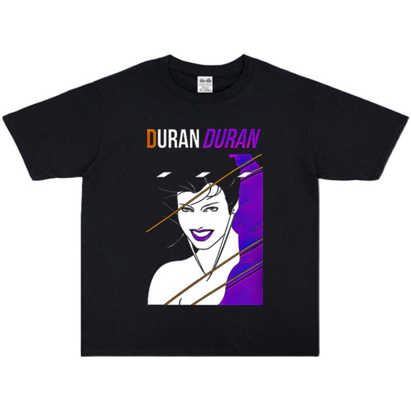 Rock Star T Shirt Duran Duran Band Printed T-shirt Cotton Short Sleeve Loose Heavy round Neck