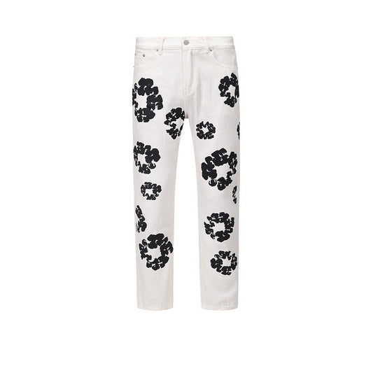 MIJKO Men's Vintage Pants MIJKO Men's and Women's Autumn and Winter VINTAGE Cotton Printed Straight Jeans