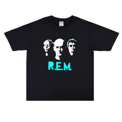 Rock Star T Shirt R.E.M. Quick Turn Eyeball Band Printed T-shirt Short Sleeve Loose Cotton Crew Neck