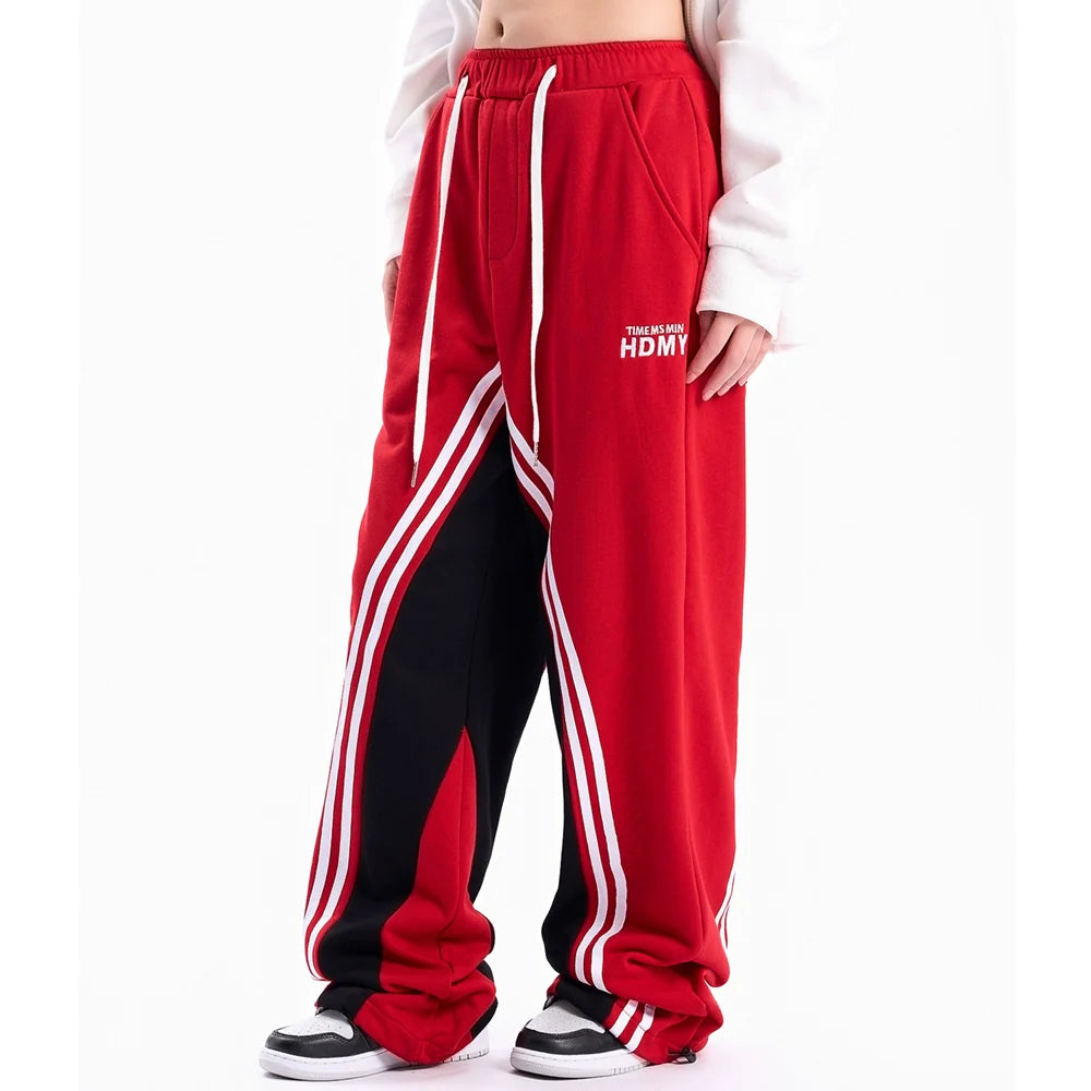 Men Sweatpants Color Contrast Patchwork Striped Sweatpants Loose Leisure Sports Drawstring Jogger Pants