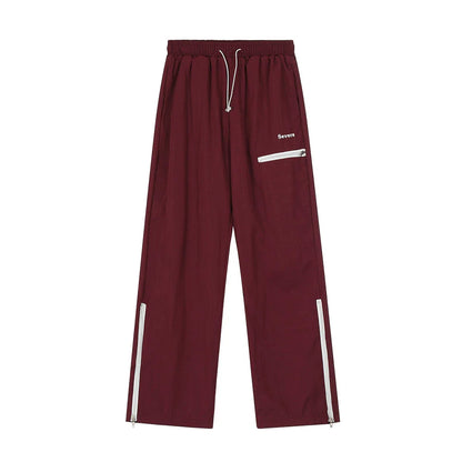 Men Sweatpants Zipper Slit Straight Casual Trousers Breathable Sports Wide-Leg Pants