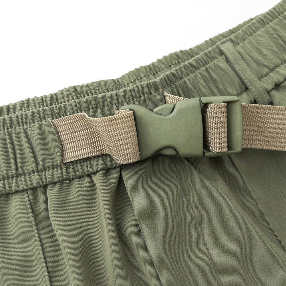 Men Shorts with Belt Workwear Loose Solid Color