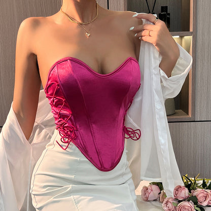 Women Party Tops Sexy Backless Fishbone Cinched Waist Waistcoat