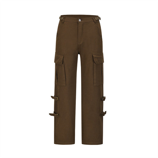 Men Sweatpants Vintage Large Pocket Overalls Loose Casual Straight-Leg Wide Leg Pants Trousers