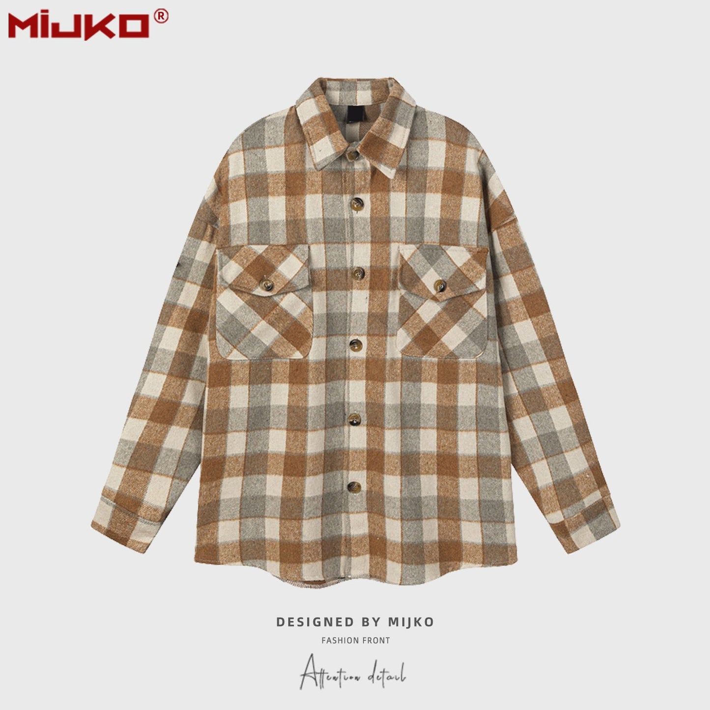 MIJKO Mens Jacket Loose Casual Plaid Jacket