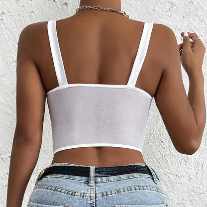 Women Party Tops Sexy Suspenders Mesh Diamond Vest