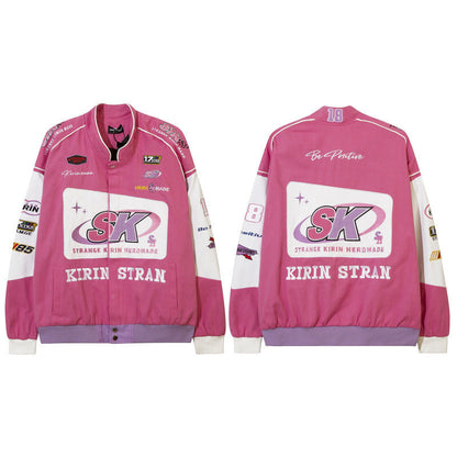 Women Jackets Retro Biker's Racing Suit Baseball Uniform