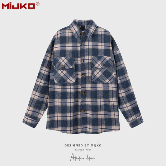 MIJKO Mens Jacket Retro Checked Shirt