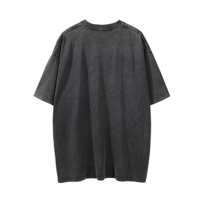 Men Vintage T-Shirt Printed Washed Distressed Short-Sleeved T-shirt Men's Width Loose Summer