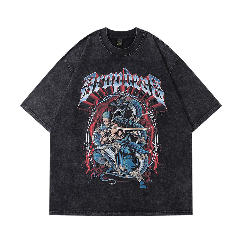 Men T-shirt Hip Hop Retro Heavy Half Sleeve Tee