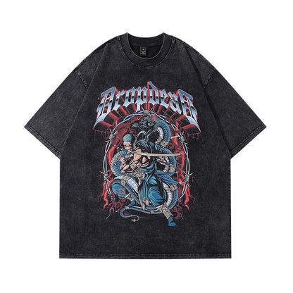 Men T-shirt Hip Hop Retro Heavy Half Sleeve Tee