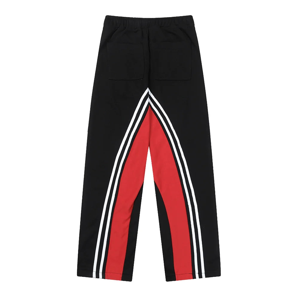 Men Sweatpants Color Contrast Patchwork Striped Sweatpants Loose Leisure Sports Drawstring Jogger Pants