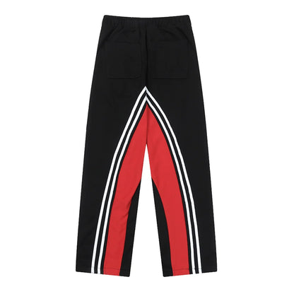 Men Sweatpants Color Contrast Patchwork Striped Sweatpants Loose Leisure Sports Drawstring Jogger Pants