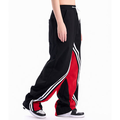Men Sweatpants Color Contrast Patchwork Striped Sweatpants Loose Leisure Sports Drawstring Jogger Pants
