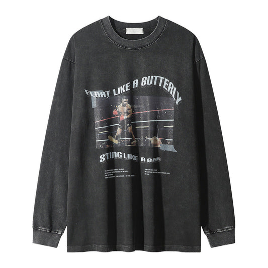 Men Long Sleeve T-shirt Tyson Printed T-shirt Washed Old