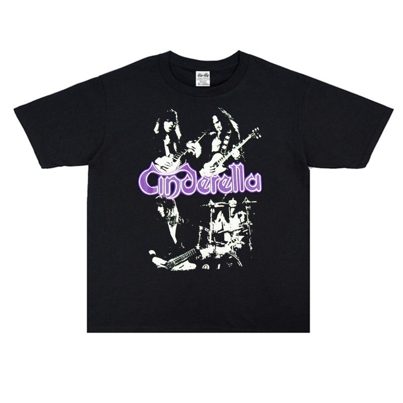Rock Star T Shirt Cinderella Cinderella Band Character Print T-shirt Short Sleeve Men and Women