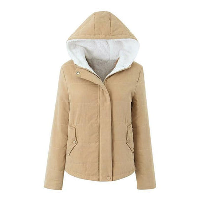 Women Cotton Coat Solid Color Zipper Fleece Padded Coat