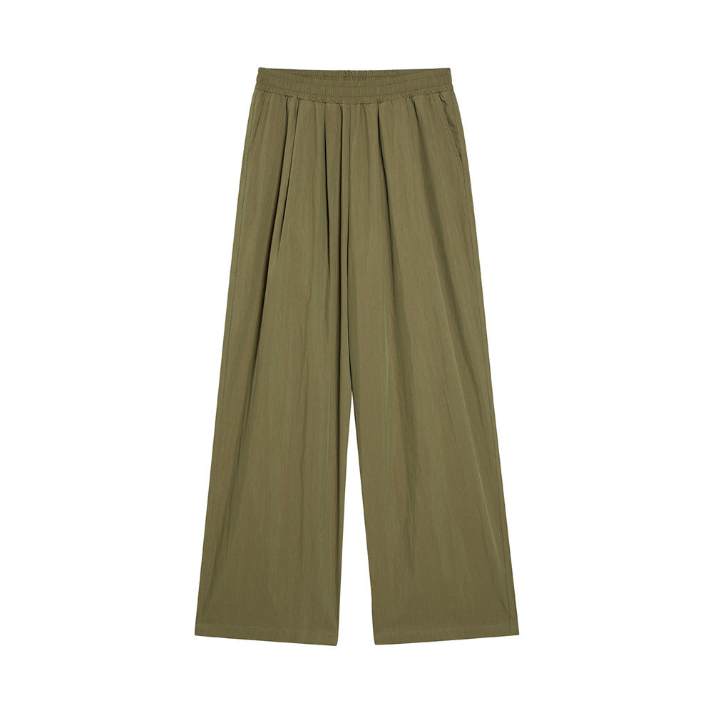 Men Sweatpants Solid Color Wide-Leg Casual Pants Pleated Draping Elastic Waist Loose Draggle-Tail Trousers
