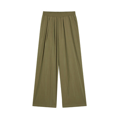 Men Sweatpants Solid Color Wide-Leg Casual Pants Pleated Draping Elastic Waist Loose Draggle-Tail Trousers