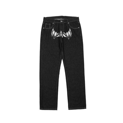 Men Jeans Face Printing Casual Straight Pants Trend