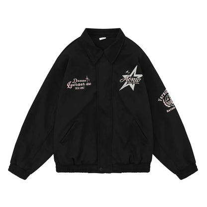 Men Jacket Coat Embroidered Lapel Baseball Uniform Jacket Men's Ins Autumn and Winter Loose Pilot Jacket