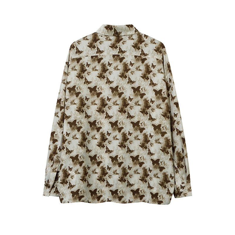 Unisex Vintage Shirt Butterfly Long Sleeve Shirt Jacket