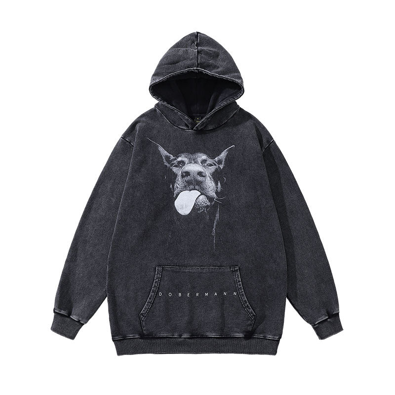 Men Hoodie Punk Skull Print Distressed Hooded Sweater
