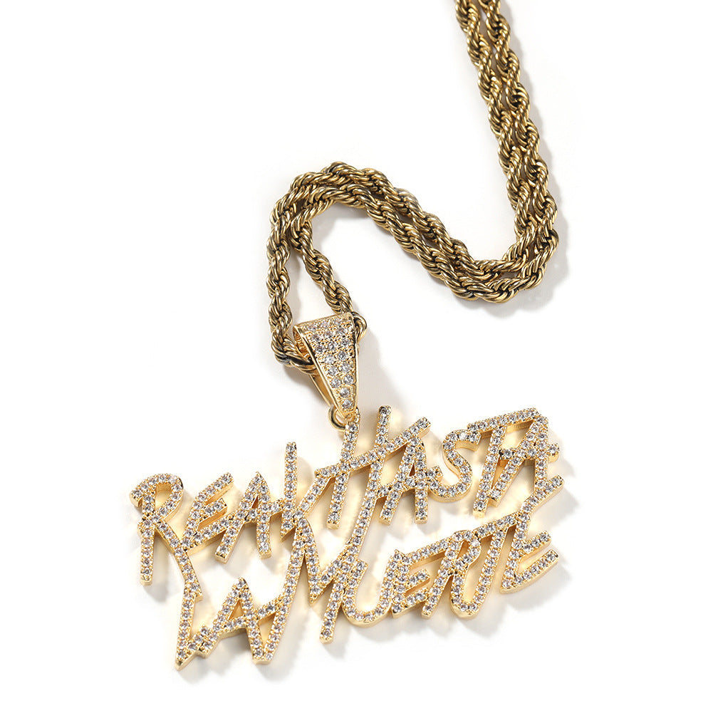 Jewelry Diamond Double Letter Pendant Necklace Jewelry Word Up rapper Spectrum