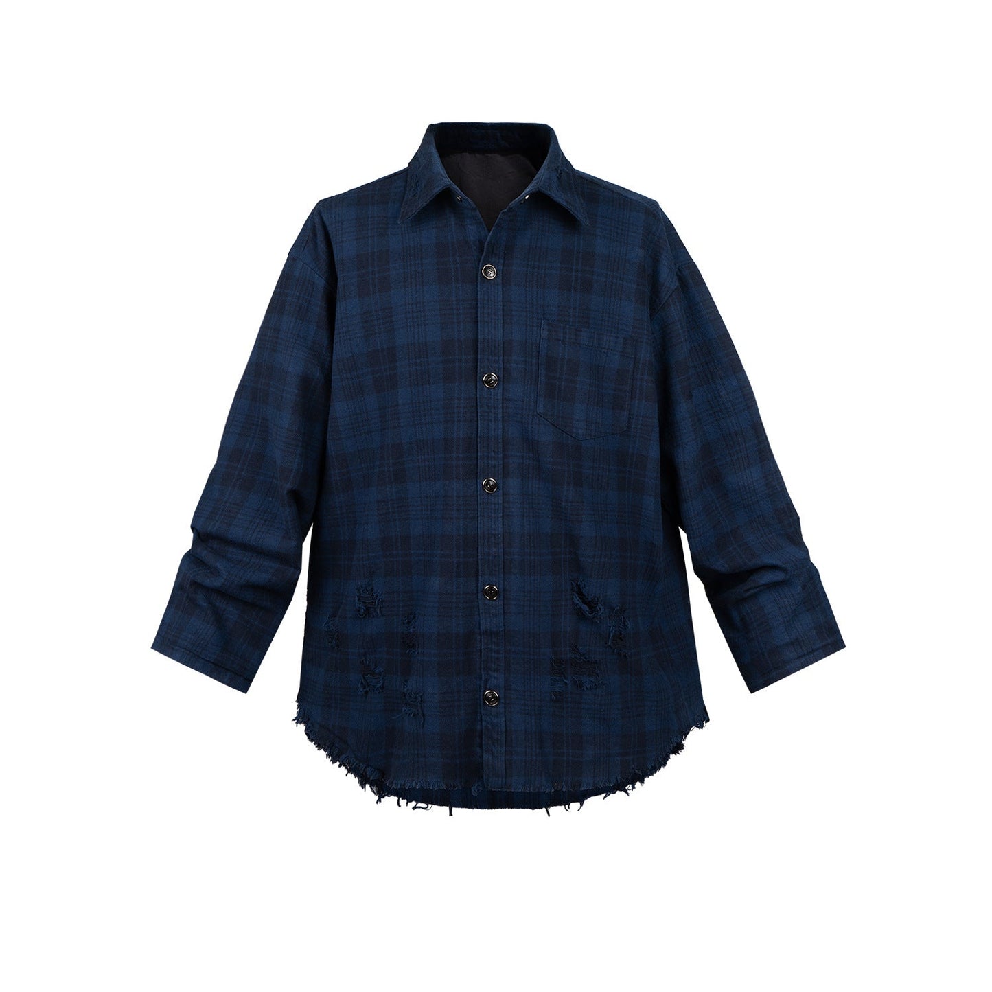 MIJKO Mens Jacket Ripped Plaid Jacket