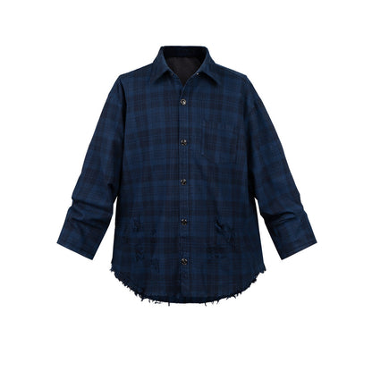 MIJKO Mens Jacket Ripped Plaid Jacket