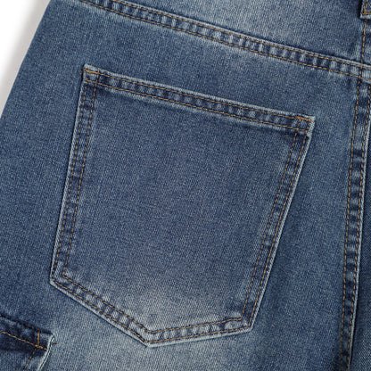 Men Shorts Workwear Denim Multi-Pocket Wash White