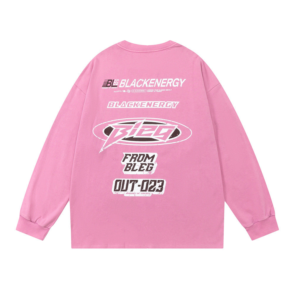 Men Long Sleeve T-Shirt Racing Logo Printed Cotton round Neck Bottoming Shirt