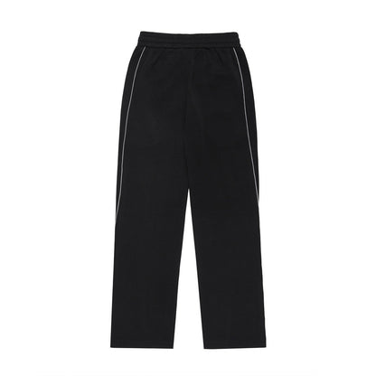 Men Sweatpants Stitching Contrast Color Casual Pants Loose Track Pants Drawstring Elastic Waist Straight-Leg Wide-Leg Pants
