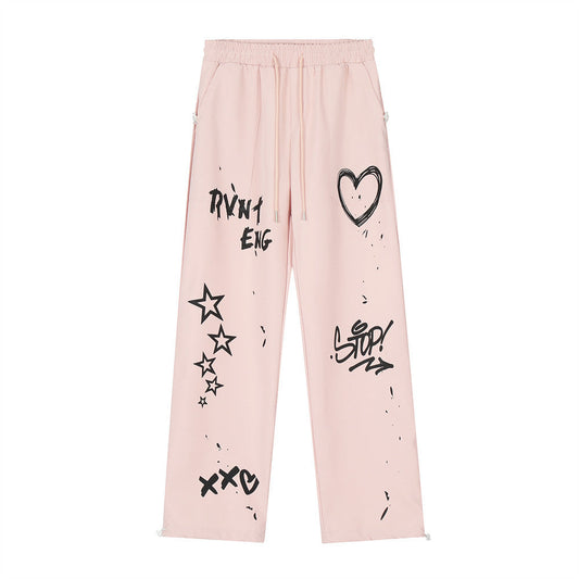 Men Sweatpants Graffiti XINGX Printed Casual Trousers Men's Straight Loose Wide Leg Pants