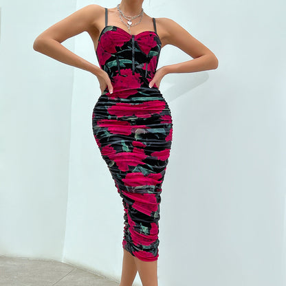 Women Party Tops Sexy Mesh Camisole Pleated Retro Dress
