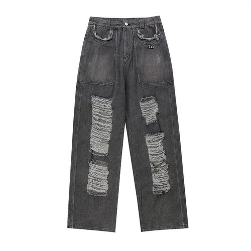 Women Pants Ripped Jeans Straight Wide Leg Pants Loose Trousers
