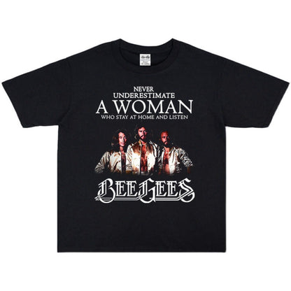 Rock Star T Shirt Bee Gees Beegis Bgs Band Washed Distressed T-shirt Short Sleeve Men and Women Loose Version
