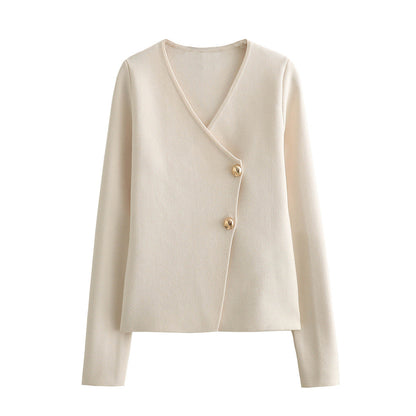 Women Tops Spring Summer Slim-Fit Knitted Blazer V-neck Sweater