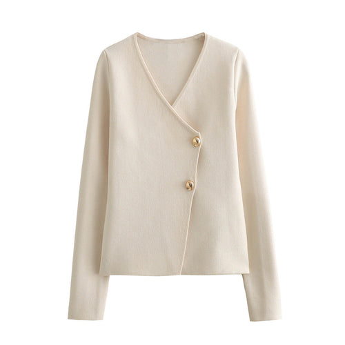 Women Tops Spring Summer Slim-Fit Knitted Blazer V-neck Sweater