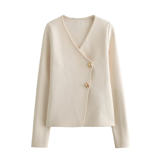 Women Tops Spring Summer Slim-Fit Knitted Blazer V-neck Sweater