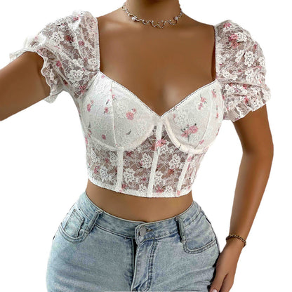 Women Party Tops Lace Short Sleeve Top Vest