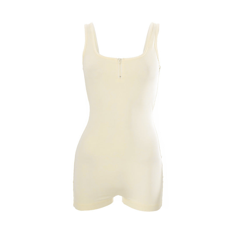Women Jumpsuit Summer Zipper Tight Sports Jumpsuit Shorts