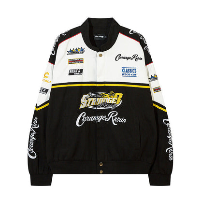 Women Jackets Vintage Heavy Embroidered Racing Suit Jacket